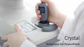  Presentation with camera - PPT layouts enhanced with doctor using fundus camera closeup background and a light gray colored foreground