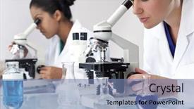  Presentation with doctor asian - Cool new presentation theme with doctor using her microscope backdrop and a seafoam green colored foreground