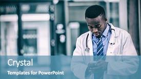  Presentation with cell - Audience pleasing PPT theme consisting of doctor using mobile phone backdrop and a  colored foreground