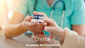  Presentation with pulse - Presentation design featuring doctor-using-pulse-oximeter background and a coral colored foreground