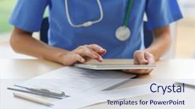  Presentation with doctor office - Amazing slide deck having doctor using tablet in office backdrop and a lemonade colored foreground