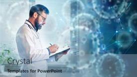  Presentation with vaccination - Amazing PPT theme having doctor-using-tablet-telemedicine-coronavirus backdrop and a light blue colored foreground