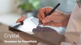  Presentation with telehealth - Beautiful presentation featuring doctor-using-tablet-telemedicine-telehealth backdrop and a violet colored foreground