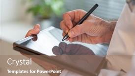  Presentation with telehealth - Amazing PPT theme having doctor-using-tablet-telemedicine-telehealth backdrop and a coral colored foreground