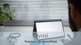  Presentation with telehealth - Presentation theme enhanced with doctor-using-tablet-telemedicine-telehealth background and a light blue colored foreground