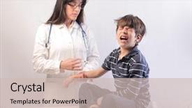  Presentation with child development stages - Slide set with doctor vaccinating a crying child background and a soft green colored foreground