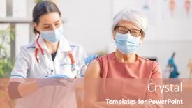  Presentation with virus - Amazing PPT layouts having doctor-vaccinating-a-senior-woman backdrop and a coral colored foreground