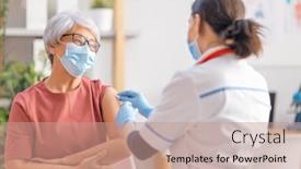  Presentation with virus - Slide set featuring doctor-vaccinating-a-senior-woman background and a coral colored foreground