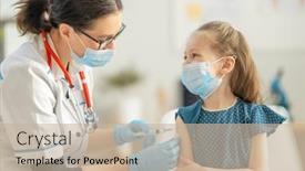 Presentation with hospital - Presentation design consisting of doctor-vaccinating-child-at-hospital background and a mint green colored foreground