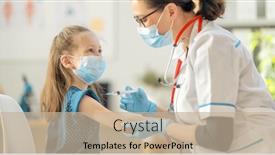  Presentation with hospital - Audience pleasing PPT theme consisting of doctor-vaccinating-child-at-hospital backdrop and a mint green colored foreground