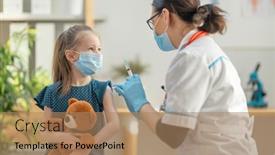  Presentation with hospital - PPT layouts with doctor-vaccinating-child-at-hospital background and a coral colored foreground