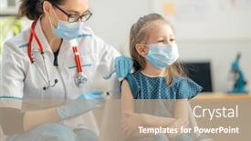  Presentation with hospital - Beautiful PPT theme featuring doctor-vaccinating-child-at-hospital backdrop and a coral colored foreground