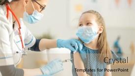  Presentation with doctor in hospital health insurance related icons healthcare person saving medical - Slide set with doctor-vaccinating-child-at-hospital background and a coral colored foreground