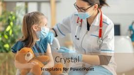  Presentation with hospital - Slide set having doctor-vaccinating-child-at-hospital background and a coral colored foreground