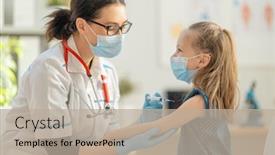  Presentation with hospital - Beautiful PPT theme featuring doctor-vaccinating-child-at-hospital backdrop and a mint green colored foreground