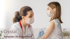  Presentation with hospital - Beautiful slide set featuring doctor-vaccinating-child-at-hospital backdrop and a coral colored foreground