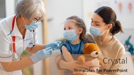 Presentation with mother child - Beautiful PPT theme featuring doctor-vaccinating-child-kid backdrop and a coral colored foreground