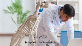  Presentation with vet - PPT theme having doctor-vet-practicing-on-dog background and a mint green colored foreground