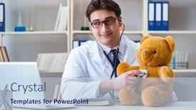  Presentation with pediatrician - Audience pleasing PPT layouts consisting of doctor veterinary pediatrician holding an examination in the off backdrop and a sky blue colored foreground