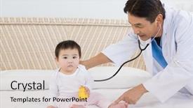  Presentation with baby doctor - Beautiful presentation design featuring doctor visiting cute baby on bed backdrop and a lemonade colored foreground