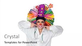  Presentation with clown - Slide set consisting of doctor wearing a clown smiling isolated on white background background and a white colored foreground