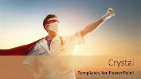  Presentation with power protection - PPT theme with doctor-wearing-facemask-and-superhero background and a yellow colored foreground
