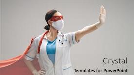  Presentation with 2019 - Audience pleasing slides consisting of doctor-wearing-facemask-and-superhero backdrop and a light gray colored foreground