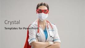  Presentation with power protection - Amazing PPT theme having doctor-wearing-facemask-and-superhero backdrop and a light gray colored foreground