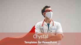  Presentation with 2019 - Amazing slide deck having doctor-wearing-facemask-and-superhero backdrop and a coral colored foreground