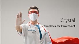  Presentation with hero - Theme with doctor-wearing-facemask-and-superhero background and a light gray colored foreground