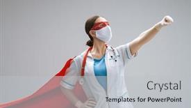  Presentation with hero - Colorful PPT layouts enhanced with doctor-wearing-facemask-and-superhero backdrop and a light gray colored foreground