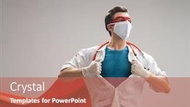  Presentation with hero - Audience pleasing slide deck consisting of doctor-wearing-facemask-and-superhero backdrop and a red colored foreground