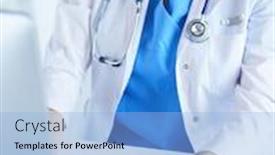  Presentation with desk - Slide deck consisting of doctor-wearing-headset-sitting-behind background and a light blue colored foreground