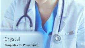  Presentation with desk - PPT theme enhanced with doctor-wearing-headset-sitting-behind background and a light blue colored foreground