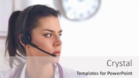  Presentation with desk - Beautiful slide deck featuring doctor-wearing-headset-sitting-behind backdrop and a light gray colored foreground