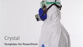  Presentation with 2019 - PPT theme consisting of doctor-wearing-protective-biological-suit background and a light gray colored foreground