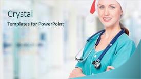  Presentation with sexy santa woman red - Presentation with doctor wearing red santa hat background and a sky blue colored foreground