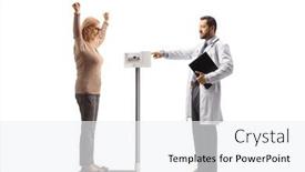  Presentation with weighing scale - Presentation theme featuring doctor-weighing-a-happy-woman background and a white colored foreground