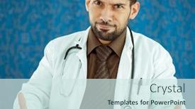  Presentation with patients - Beautiful theme featuring doctor welcoming his patients with open hands backdrop and a sky blue colored foreground