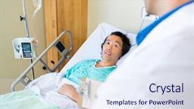  Presentation with doctor patient relations - PPT layouts with doctor while lying on bed background and a sky blue colored foreground