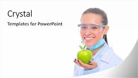  Presentation with doctor helps to get out of bed an elderly woman - PPT theme consisting of doctor with a green apple background and a  colored foreground