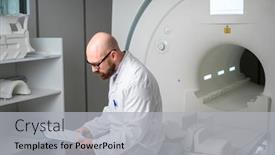  Presentation with scanner - Colorful slide set enhanced with medical card near mri scan backdrop and a light gray colored foreground