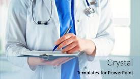  Presentation with clipboard stethoscope - Slide set having doctor-with-a-stethoscope-holding background and a light blue colored foreground