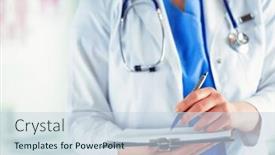  Presentation with clipboard stethoscope - PPT layouts enhanced with doctor-with-a-stethoscope-holding background and a sky blue colored foreground