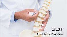  Presentation with spine - Amazing PPT layouts having clinical anatomy - doctor with anatomical spine backdrop and a white colored foreground