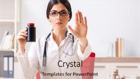  Presentation with medicines - Audience pleasing PPT theme consisting of doctor with bottle of medicine backdrop and a  colored foreground