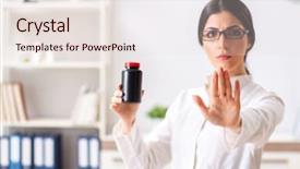  Presentation with medicines - Amazing PPT theme having doctor with bottle of medicine backdrop and a  colored foreground