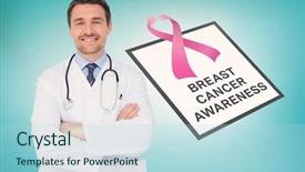  Presentation with breast cancer awareness month - Beautiful presentation theme featuring doctor with breast cancer awareness backdrop and a  colored foreground