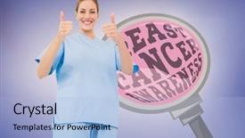  Presentation with breast cancer awareness month - Slide deck with doctor with breast cancer awareness message for awareness month background and a light blue colored foreground