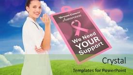 Presentation with breast cancer awareness month - Beautiful presentation theme featuring doctor with breast cancer awareness message for awareness month backdrop and a yellow colored foreground